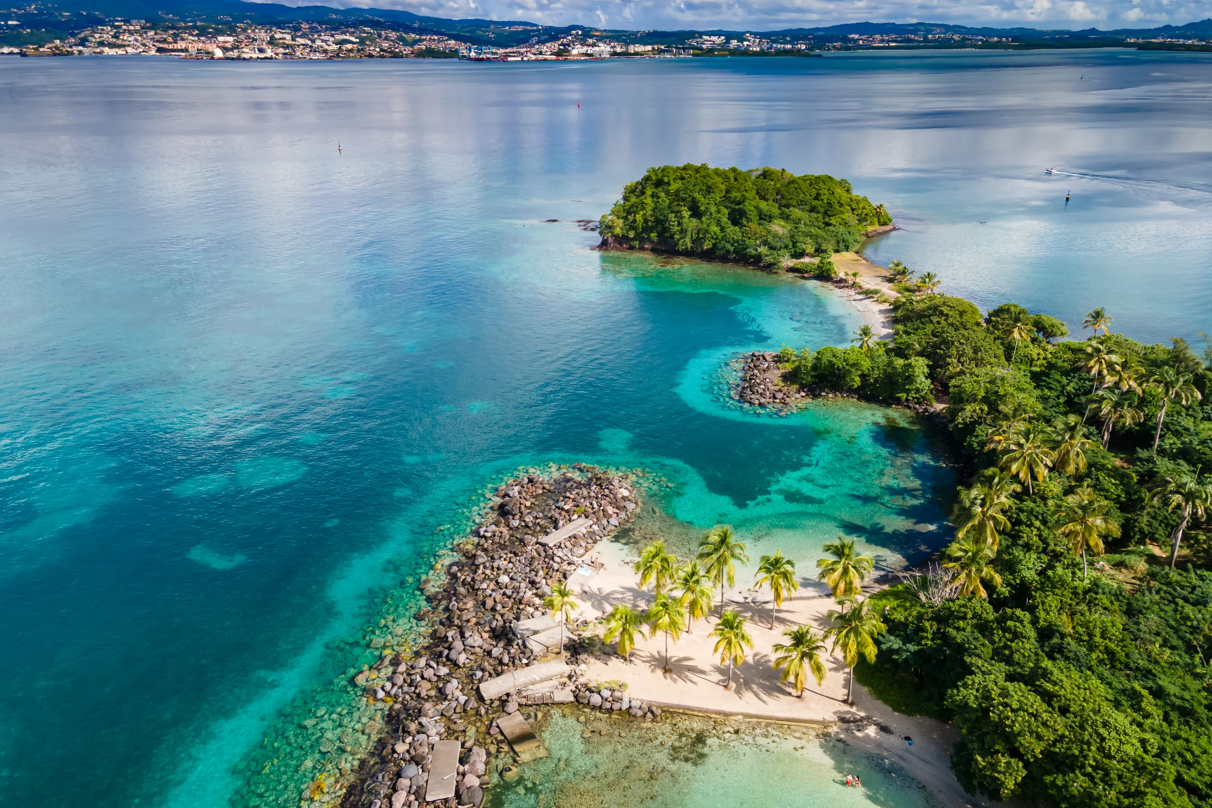 Aerial of a palm islet near Fort-de-France on Martinique