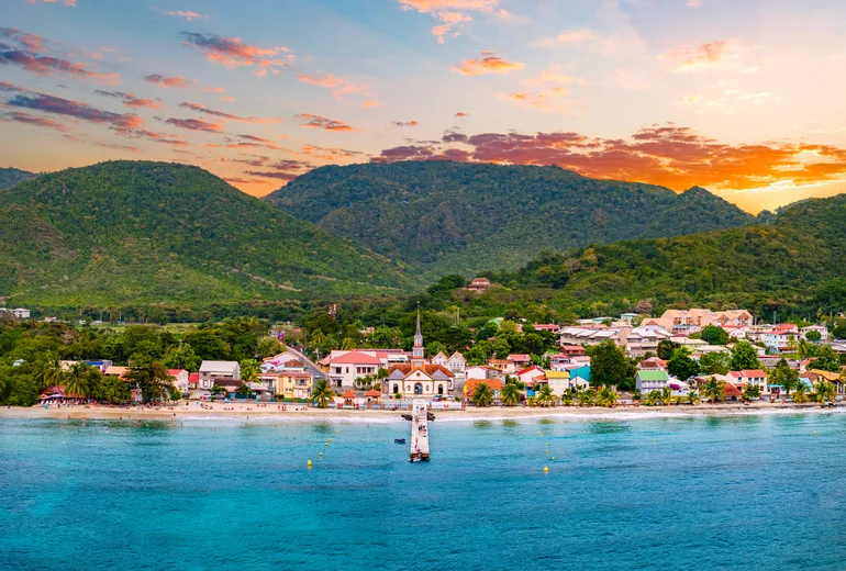 Anses-d'Arlet village waterfront at dusk, Martinique